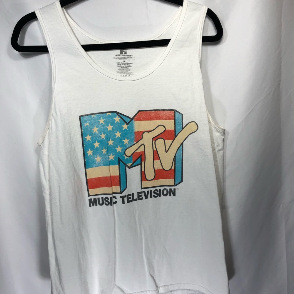 MTV logo white tank top size medium